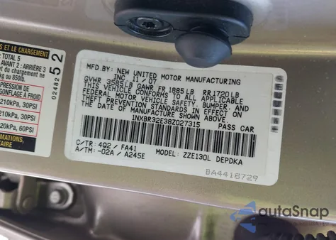 2008 Toyota Corolla Ce из США, поврежденный, VIN 1NXBR32E38Z027315